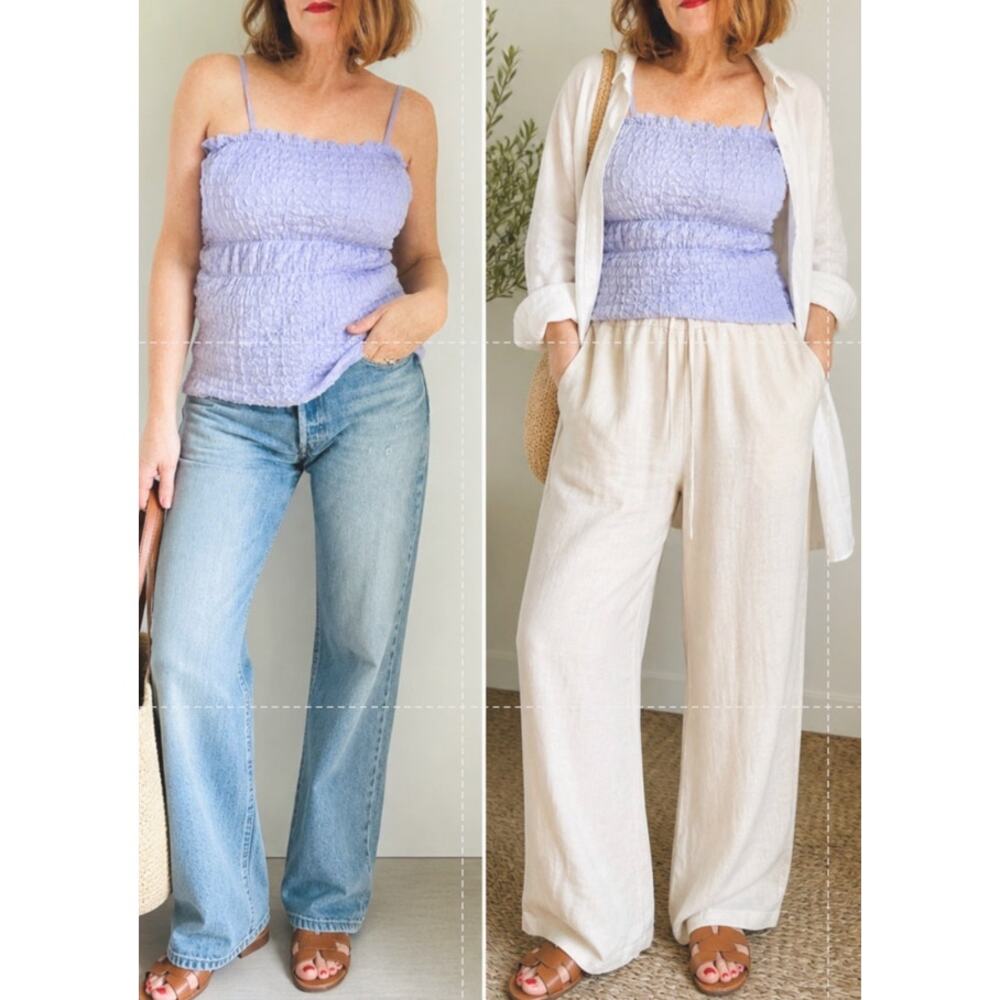 Womens Zara Corset Style Smocked Tank Top in Lilac Purple Size S Ethereal